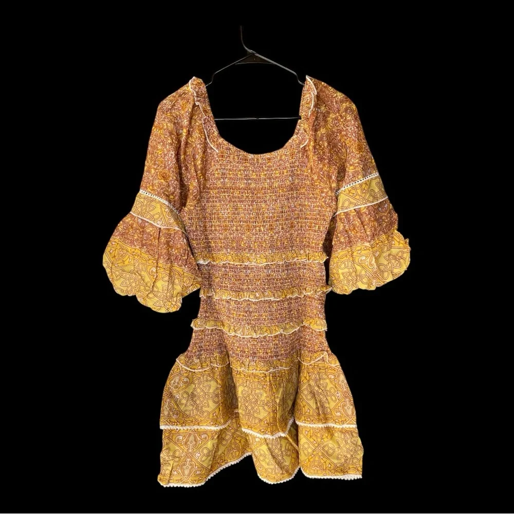 NJ Couture Bohemian Yellow and Brown Dress - Picture 4 of 5